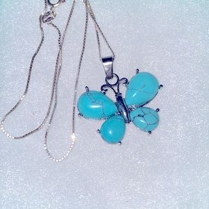 Hippie Boho Natural Turquoise Butterfly 🦋 Silver 16” Neck…